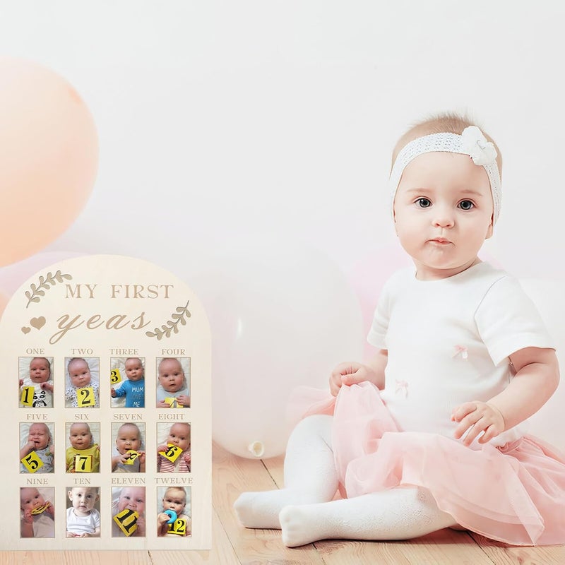 Keepsake Photo Frame 12 Months Milestone Wooden First Year Picture Frame for Newborn Nursery Décor Growth Memory Board - Image 3