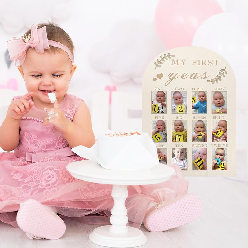 Keepsake Photo Frame 12 Months Milestone Wooden First Year Picture Frame for Newborn Nursery Décor Growth Memory Board - Image 2