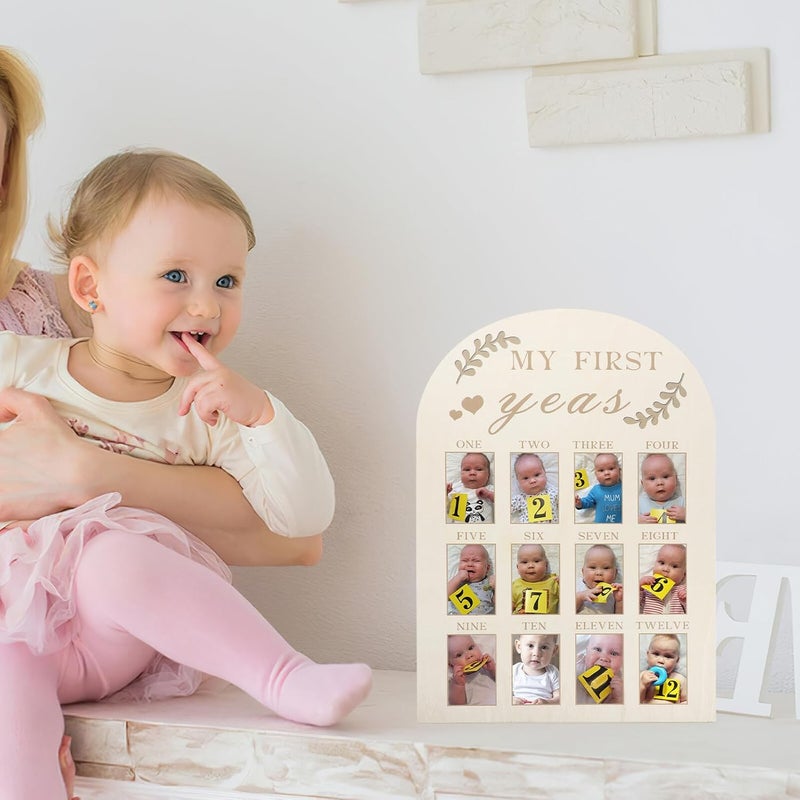 Keepsake Photo Frame 12 Months Milestone Wooden First Year Picture Frame for Newborn Nursery Décor Growth Memory Board - Image 4
