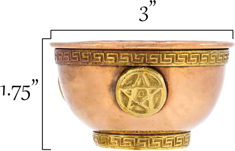 Alternative Imagination Pentagram Copper Bowl - Offering Bowl for Altar Use, Ritual Offerings, Witchy Home Decor - Incense Holder for Incense Cones, White Sage, Palo Santo Sticks - 3 Inches Wide - Image 2