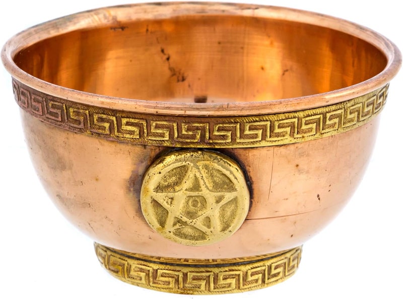 Alternative Imagination Pentagram Copper Bowl - Offering Bowl for Altar Use, Ritual Offerings, Witchy Home Decor - Incense Holder for Incense Cones, White Sage, Palo Santo Sticks - 3 Inches Wide - Image 1