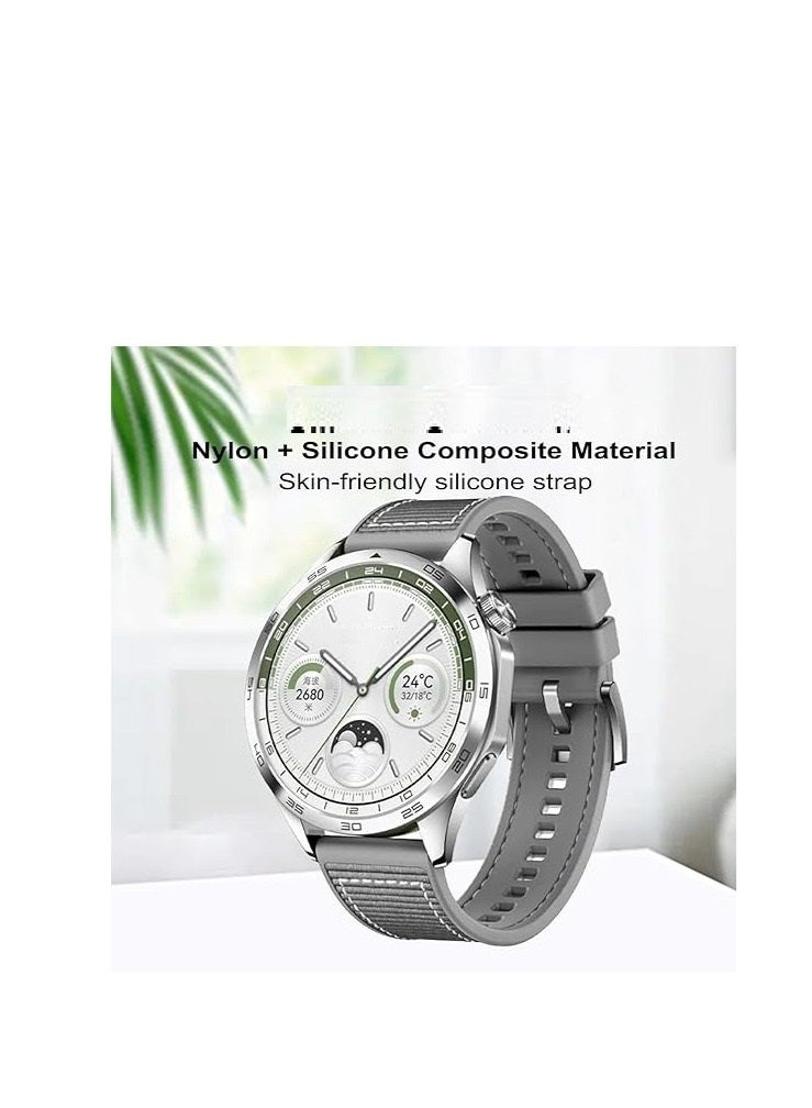 GENERIC - DELUX WOOD CARVER سوار ساعة هواوي GT5 الذكي مقاس 46 مم، مصنوع من النايلون المضفر والسيليكون، مقاس 22 مم، لون رمادي - Image 2