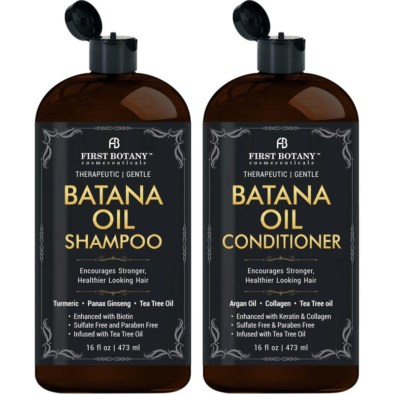 First Botany Batana Oil Shampoo and Conditioner - Fights Hair Loss, Promotes Hair Growth, Fights Dandruff, Lice & Itchy Scalp - for Men and Women Sulfate Free - 16 fl oz x 2 - Image 1
