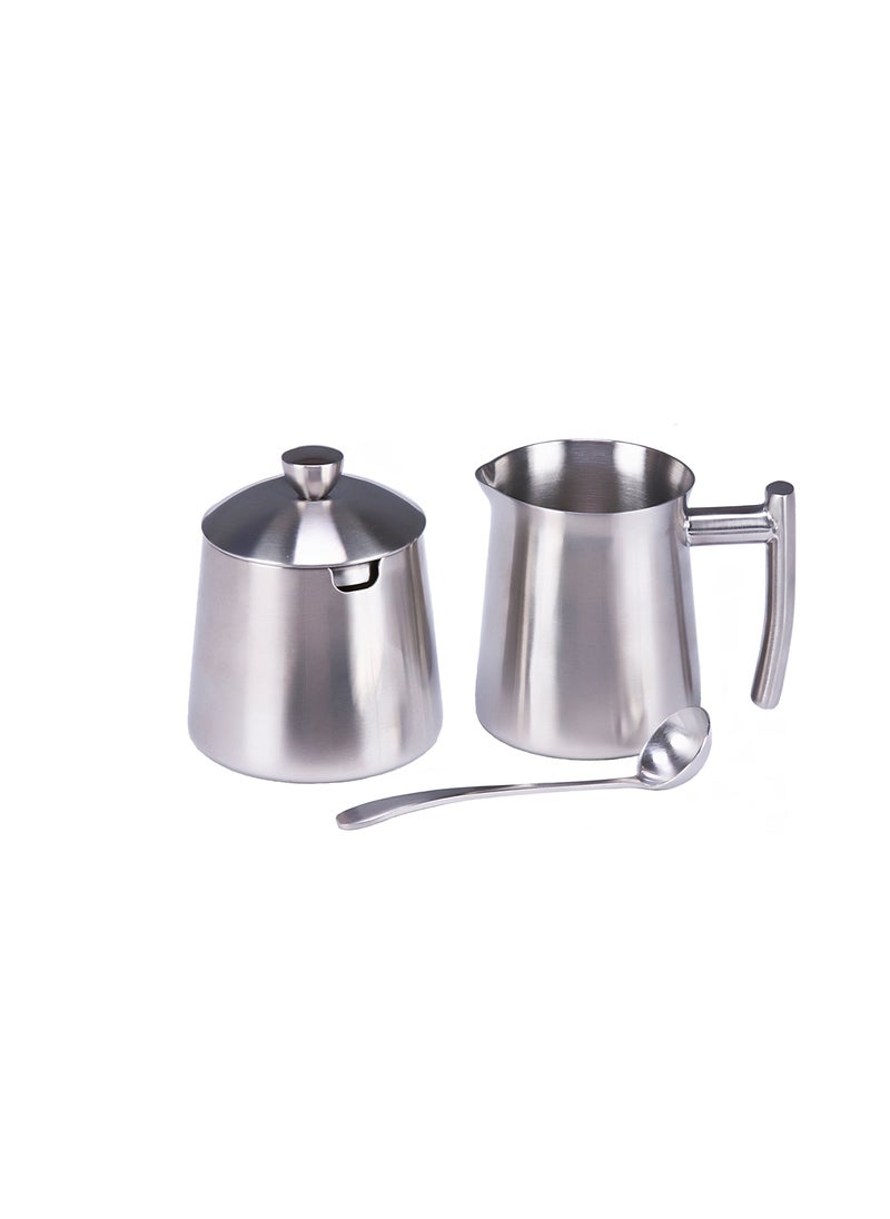 Frieling Frieling 1810 Brushed Stainless Steel Cream and Sugar Set  10 Ounce Sugar Bowl with Lid  Stainless Steel Creamer for Coffee Bar 