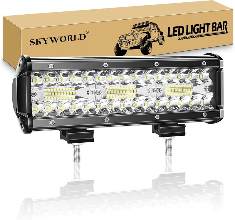 سكاي وورلد شريط إضاءة LED من ، 9 بوصة 180 واط، شعاع مزدوج (بقعة/فيضان) 12V 24V، مصابيح عمل وقيادة وضباب LED، مقاوم للماء IP67، مناسب للشاحنات الوعرة والسيارات ومركبات ATV وSUV والقوارب - Image 1