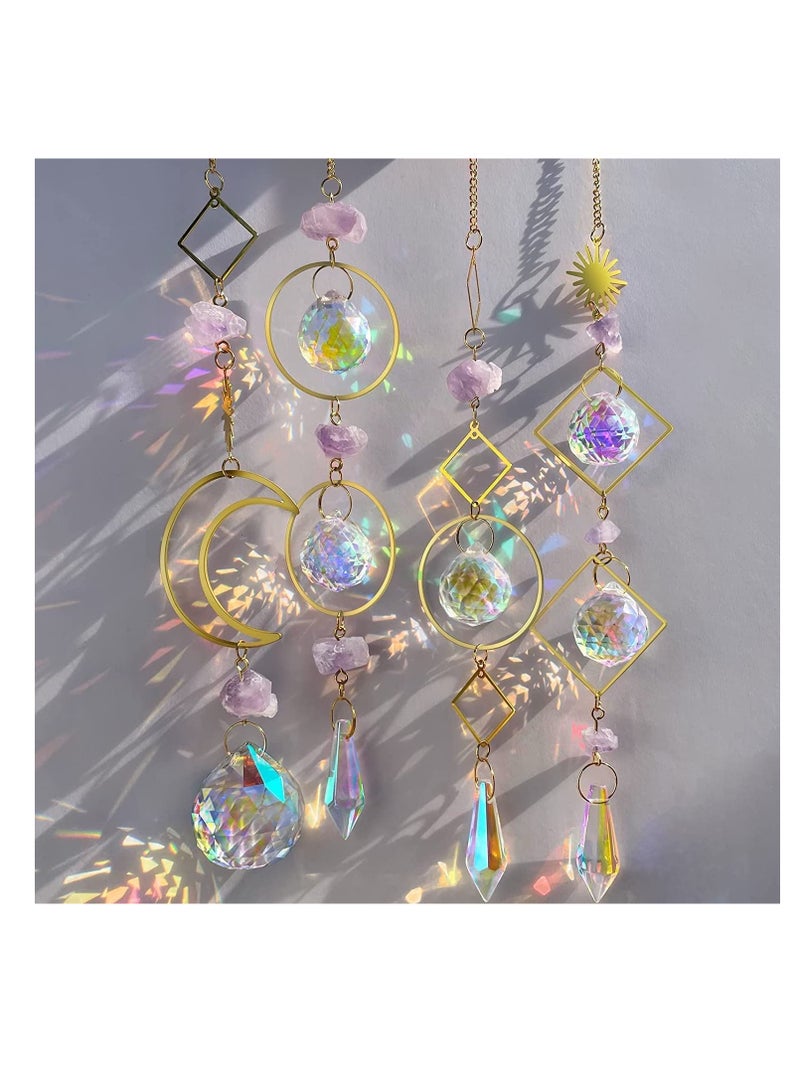 Loquat Crystal  Rainbow Hanging Prism Ornament Pendant Home Garden Car Decoration 4 Pack Gift Kit Sun Catchers Indoor Window, 13.8 Inc - Image 1