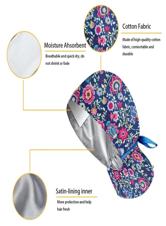 LZDGCC 6Pcs Satin Lined Scrub Caps Women Ponytail, Adjustable Surgical Caps for Women, Scrub Hats, Nurse Cap, Nurse Surgical Hat with Button and Sweatband, Elastic Ponytail Pouch Tie Back - Image 2