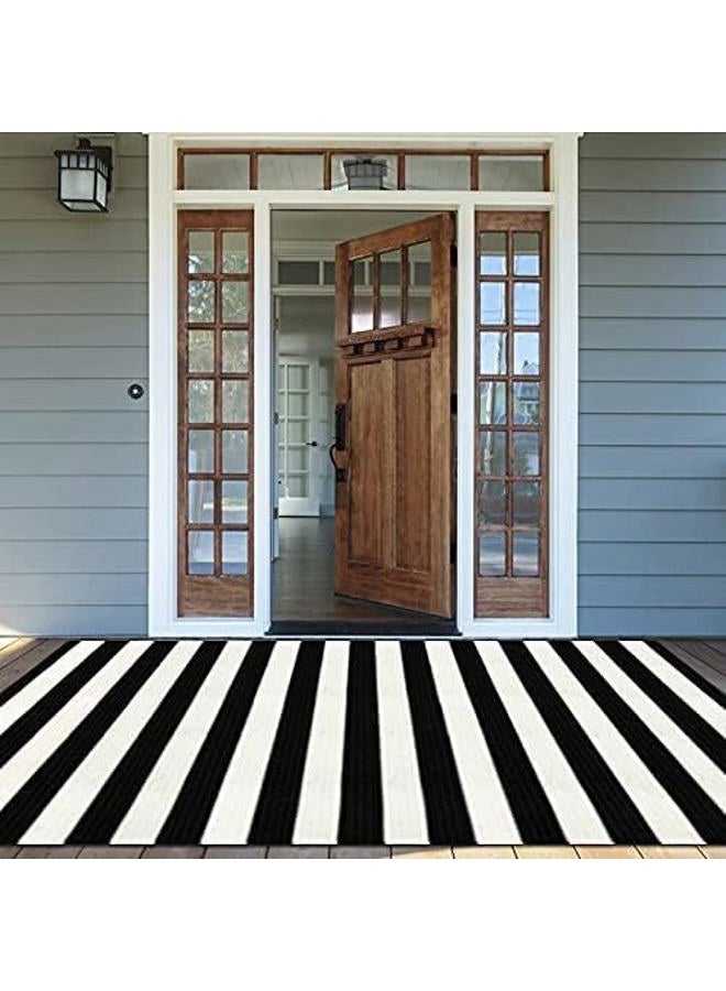 LEEVAN Black and White Striped Area Rug 5' x 8' Indoor Outdoor Rug Washable Woven Farmhouse Fabric Porch Front Outdoor Rug for Living Room Large Cotton Floor Carpet - Image 3
