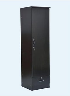Generic Rustic Solid Wood 1 Door Wardrobe Cabinet with Drawer, Lock, Keys, and Shelves, Suitable for small rooms -  Black Finish  - Image 1