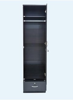 Generic Rustic Solid Wood 1 Door Wardrobe Cabinet with Drawer, Lock, Keys, and Shelves, Suitable for small rooms -  Black Finish  - Image 2