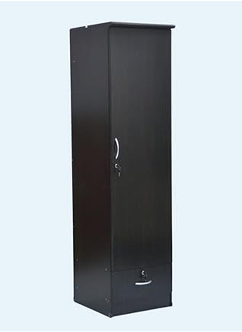 Generic - Rustic Solid Wood 1 Door Wardrobe Cabinet with Drawer, Lock, Keys, and Shelves, Suitable for small rooms -  Black Finish - Image 1