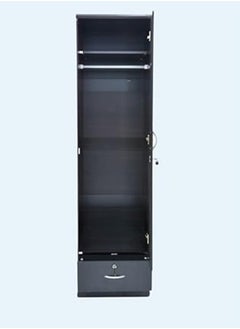 Generic Rustic Solid Wood 1 Door Wardrobe Cabinet with Drawer, Lock, Keys, and Shelves, Suitable for small rooms -  Black Finish  - Image 4