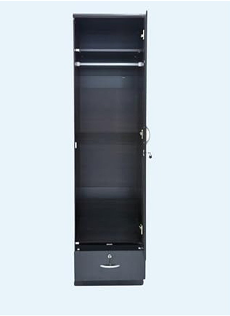 Generic - Rustic Solid Wood 1 Door Wardrobe Cabinet with Drawer, Lock, Keys, and Shelves, Suitable for small rooms -  Black Finish - Image 1