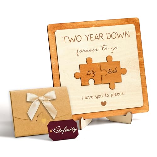 Stofinity 2 Year Anniversary Wood Gifts for Him - 2nd Anniversary Wooden Gifts for Her, Cotton 2nd Wedding Gift for Husband Wife, Two Years Marriage Dating Gift for Boyfriend - Image 1