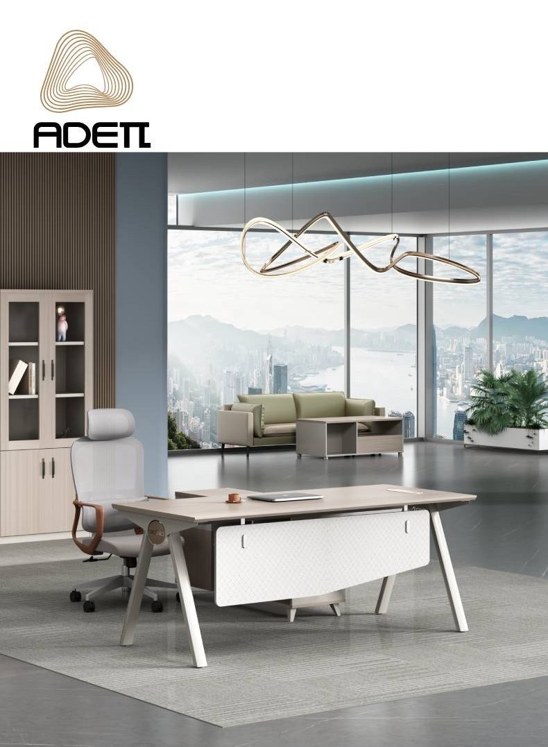 أدين مكتب تنفيذي مكتبي مع إدارة كابلات مدمجة، قفل ميكانيكي برقم سري، وخزانة جانبية قابلة للتعديل - تصميم عصري صناعي خفيف - Image 2