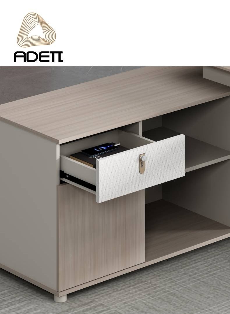 أدين مكتب تنفيذي مكتبي مع إدارة كابلات مدمجة، قفل ميكانيكي برقم سري، وخزانة جانبية قابلة للتعديل - تصميم عصري صناعي خفيف - Image 3