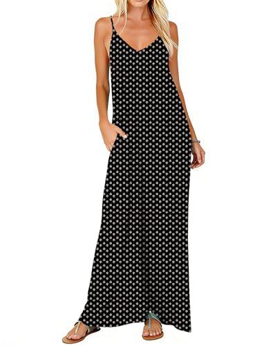 Poetsky Women's Casual Dress Summer V Neck Sleeveless Long Dress with Pockets Black Print S - Image 1