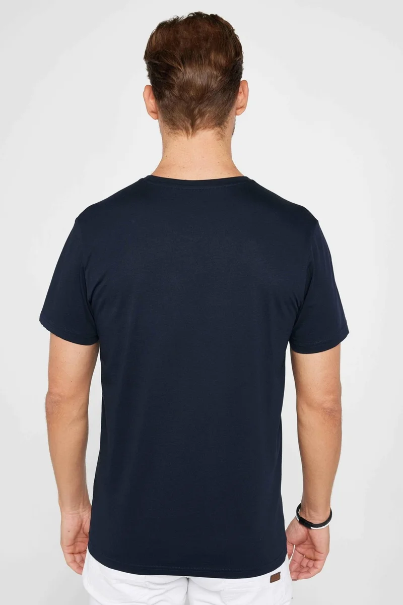 Tudors Men's Slim Fit Narrow Cut Crew Neck Organic Cotton Soft Textured Short Sleeve Navy Blue T-Shirt