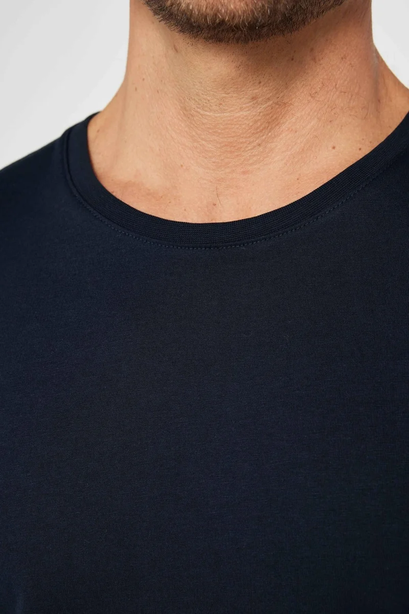 Tudors Men's Slim Fit Narrow Cut Crew Neck Organic Cotton Soft Textured Short Sleeve Navy Blue T-Shirt