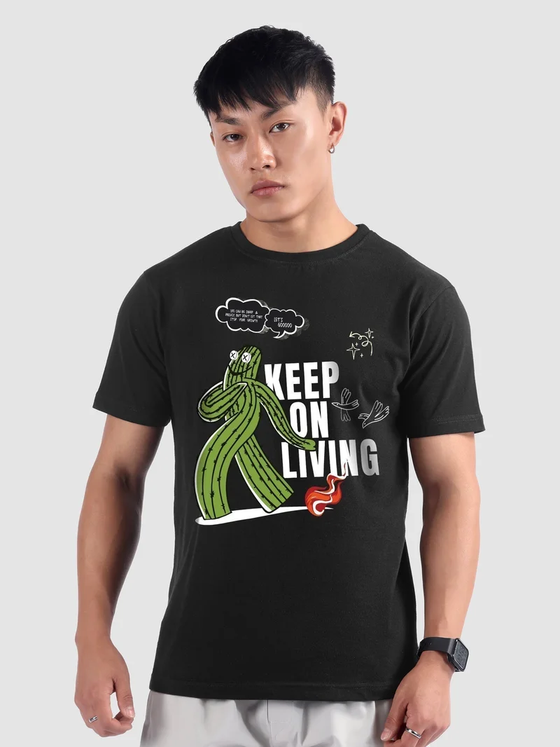 Beyoung Keep On Living Printed T-Shirt