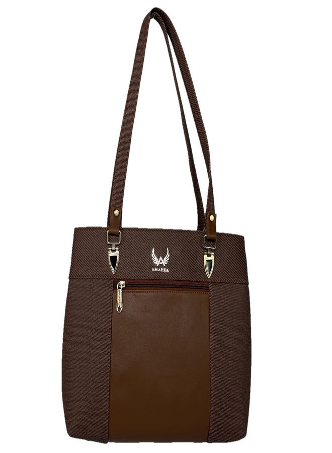 Amanda Stylish Vegan Leather Hand Bag for Women | Featuring Two Zip Compartments Front Zipper Pocket | Purse for Office Work and Travel | Style Bag for Girls | Purse for Everyday Use - Brown - Image 1
