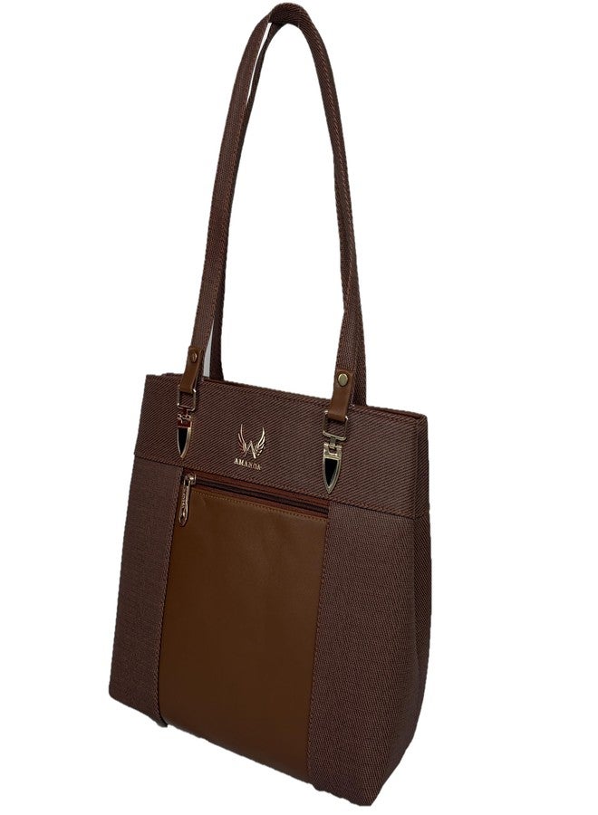 Amanda Stylish Vegan Leather Hand Bag for Women | Featuring Two Zip Compartments Front Zipper Pocket | Purse for Office Work and Travel | Style Bag for Girls | Purse for Everyday Use - Brown - Image 3