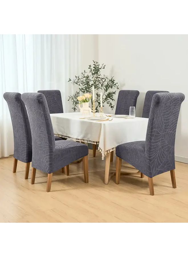 6Pcs Wine Red Stretch Jacquard Chair Covers High Back Dining Snug Fit Machine Washable - Image 4