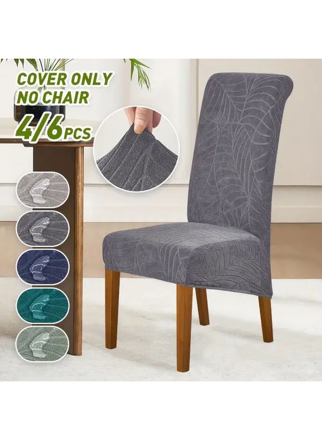 6Pcs Wine Red Stretch Jacquard Chair Covers High Back Dining Snug Fit Machine Washable - Image 1