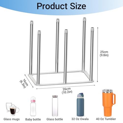 ZHMY Water Bottle Drying Rack,Stainless Steel Bottle Rack Dryer, Plastic Bag Drying Rack, Dry Rack for Bottles,Space Saving Countertop Rack for Glass,Cups, Mugs,Mason Jars and Sports Bottles - Image 4