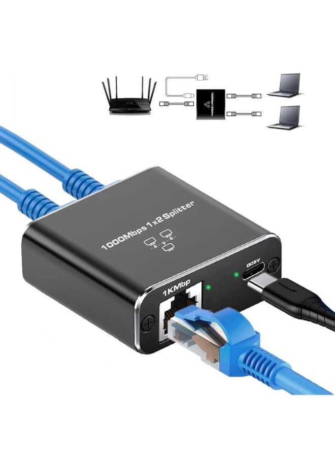 Ethernet Splitter, Ethernet Splitter 1 to 2 High Speed 1000Mbps, LAN Ethernet Socket Connector Adapter for Cat8/7, 1 in 2 Out [2 Devices Simultaneously Networking] - Image 1