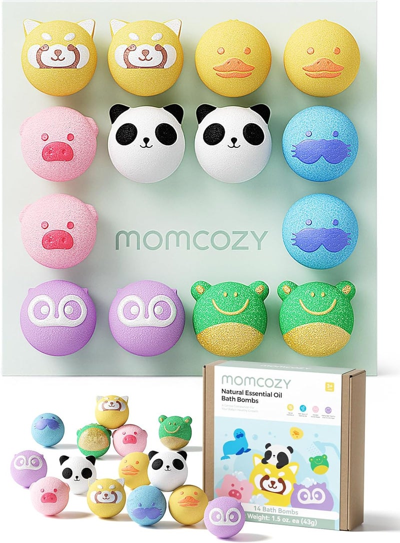 Momcozy Momcozy NaturalOrganic Essential Oil Bath Bombs14 Pcs Bubble Bath Fizzy Balls with 7 Cute Animal ShapesBath Bombs Gift Set for Kids Girls Boys Toddler Ideal Gift for Easter Egg Bath Bomb Kit 