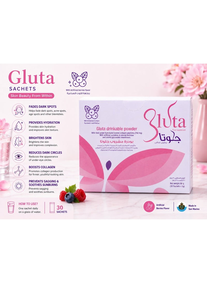 Sulinda Gluta Sachets – Glutathione 750 mg with Collagen & Vitamin C – berries flavor – 30 Sachets - Image 2