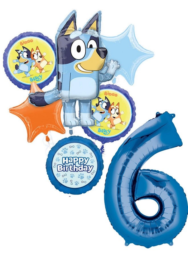 Anagram Bluey 6th Birthday Party Supplies Foil Balloon Bouquet Decorations - Image 1