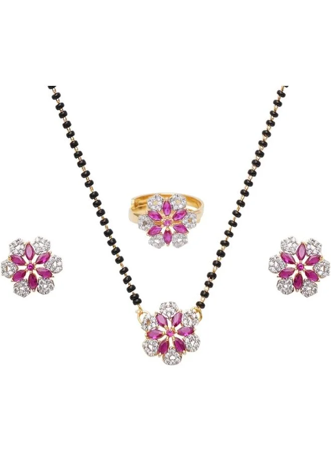 VOYLLA VOYLLA Sparkling Elegance Pink and White CZ Mangalsutra Set