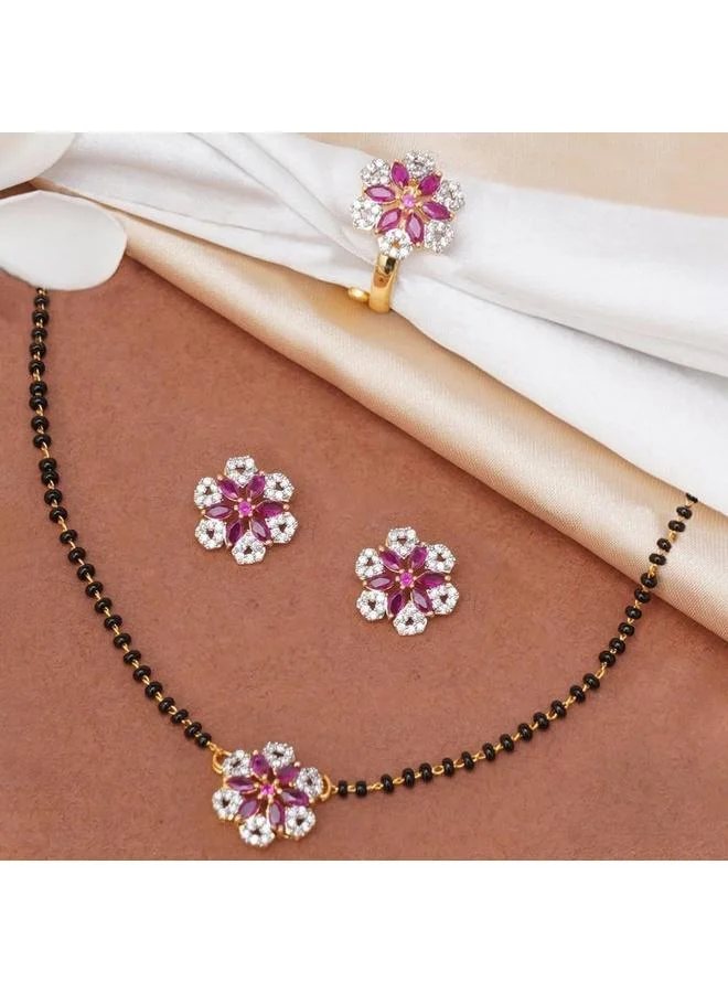 VOYLLA VOYLLA Sparkling Elegance Pink and White CZ Mangalsutra Set