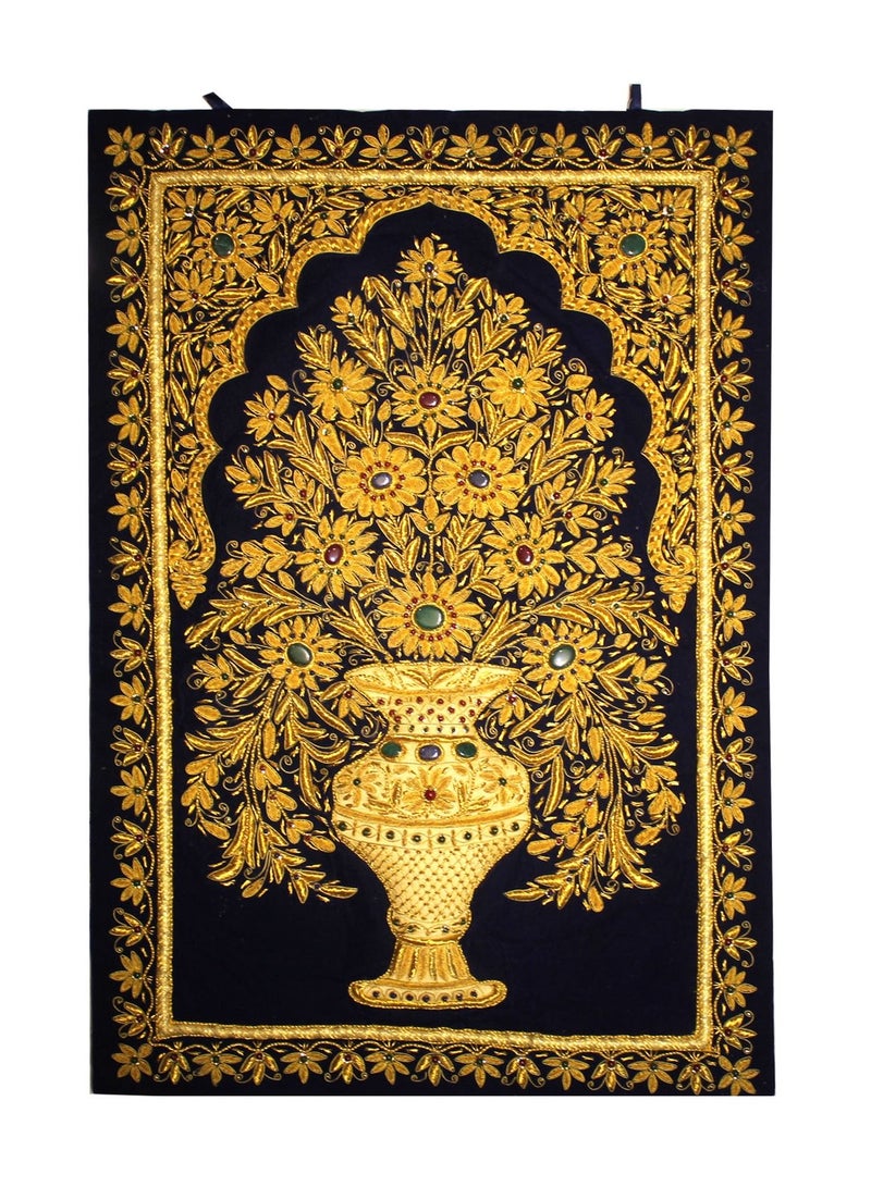 Antique Museum HANDMADE GOLDEN WALL HANGING WITH STONE WORK 2X3 FEET-SSS541  - Image 3