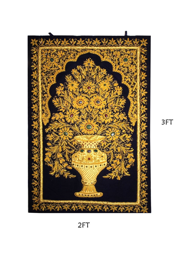 Antique Museum HANDMADE GOLDEN WALL HANGING WITH STONE WORK 2X3 FEET-SSS541  - Image 2