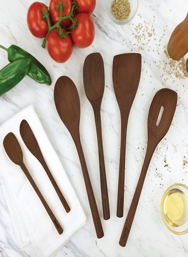 Tovolo Beechwood Cooking Utensils for Cooking Baking Meal Prep Set of 6 Wooden Turner Mixing Slotted Spoon Sandwich Spreader Spoonula Bundle, Long Handle Beechwood Wooden Kitchen Cooking Utensils - Image 3