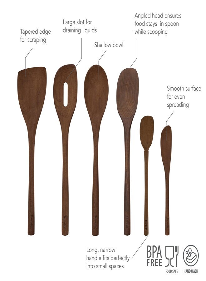 Tovolo Beechwood Cooking Utensils for Cooking Baking Meal Prep Set of 6 Wooden Turner Mixing Slotted Spoon Sandwich Spreader Spoonula Bundle, Long Handle Beechwood Wooden Kitchen Cooking Utensils - Image 4