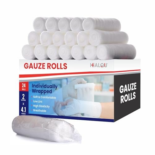 HEALQU Premium Gauze Rolls - 2' x 4.1 Yards - 24 Rolls, Individually Wrapped Conforming Stretch Gauze Bandage - Super Soft Woven Stretch Bandages for Primary Wound Dressing Support - Image 1