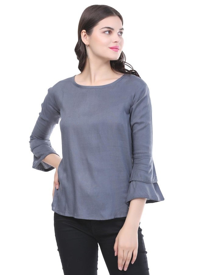 SNIFFY Regular Rayon Girls top for Summer seesion (TOP-606-GREY-10-11Y) - Image 1