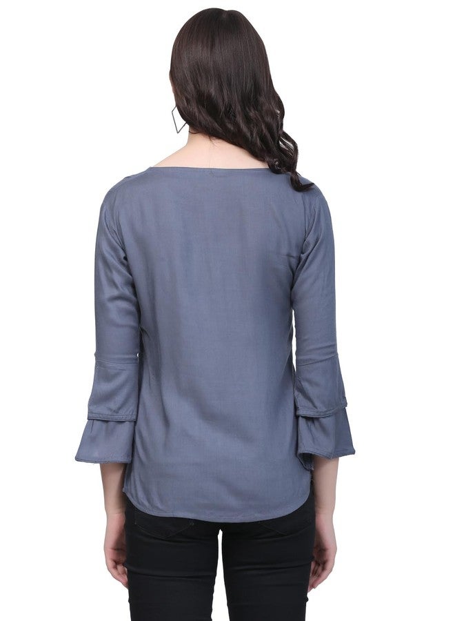 SNIFFY Regular Rayon Girls top for Summer seesion (TOP-606-GREY-10-11Y) - Image 4