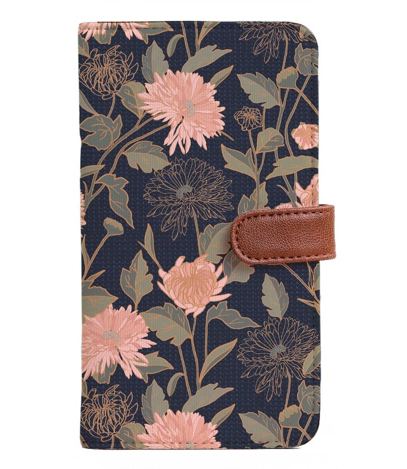 Kalankit Passport Wallet for Women | Vegan Leather Bi-Fold Long Wallet & Travel Purse | Valentine Gift for Her, Valentine Gifts for Women | Chrysanthemum Floral (Blue) - Image 1