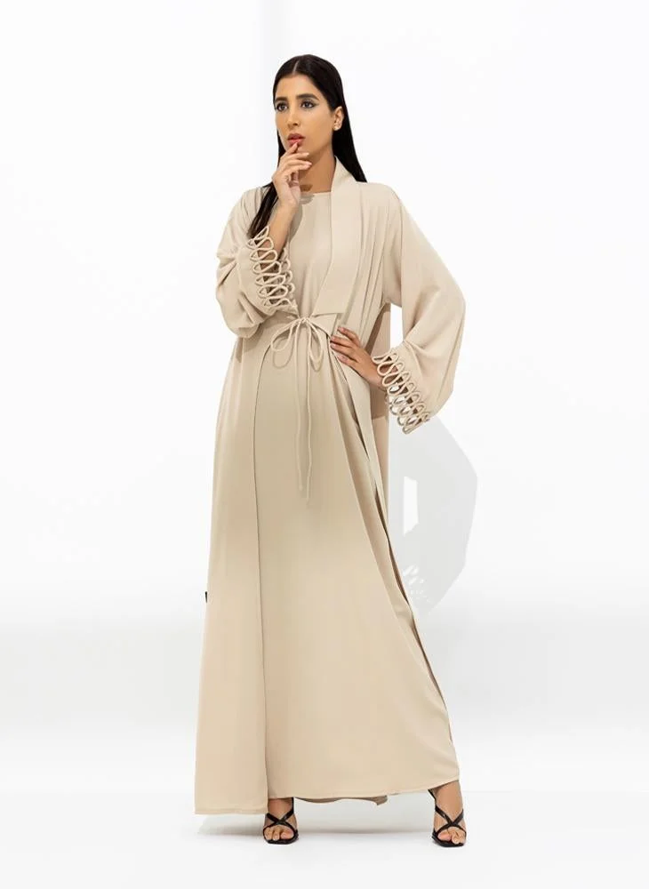 Meem by Mariyah Front open abaya with front tie.
