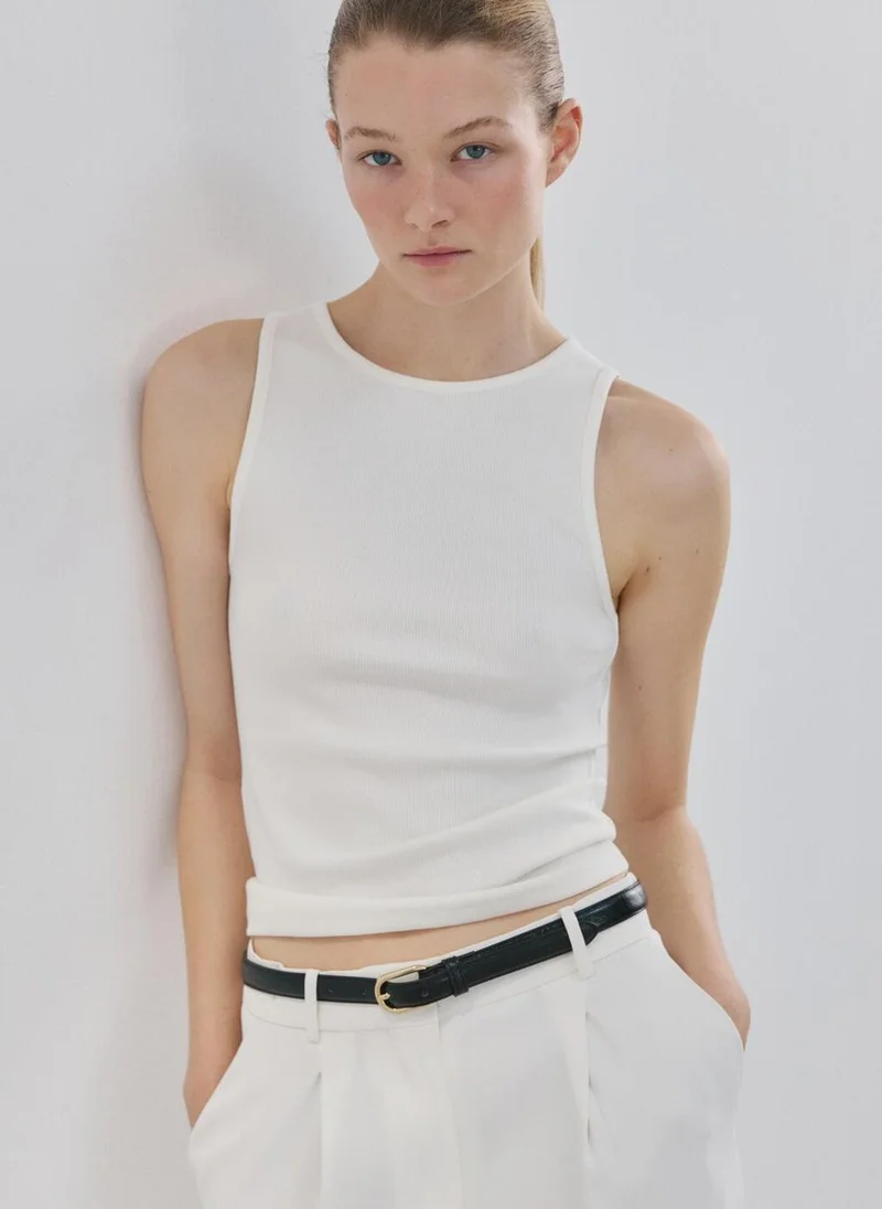 مانجو Ribbed cotton-blend top