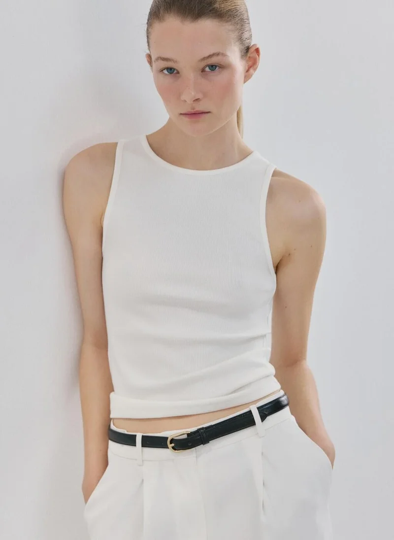 مانجو Ribbed cotton-blend top