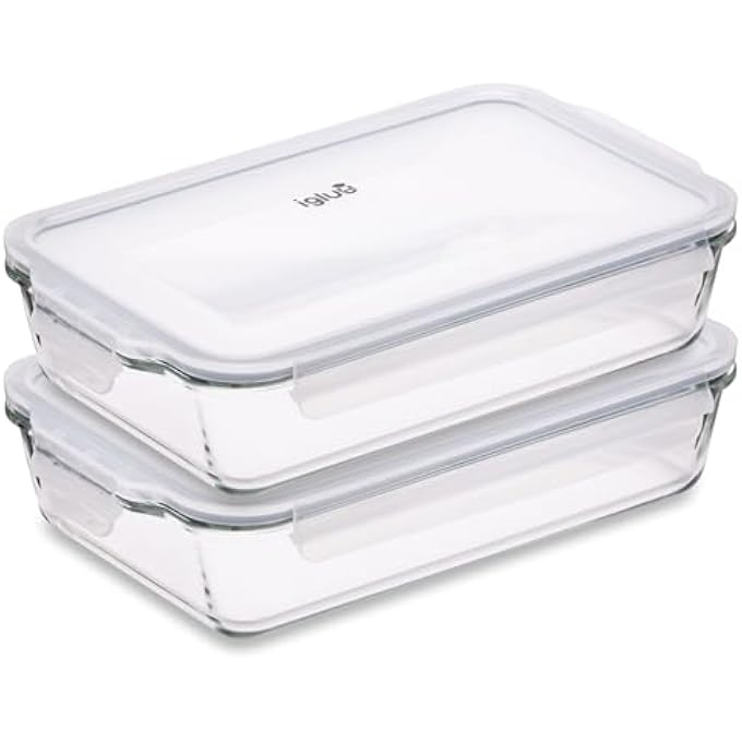 Igluu Meal Prep Glass Oven Dish With Airtight Lid 22L  Set Of 2  Borosilicate Lasagne Dish For Oven Microwave Freezer - Image 1