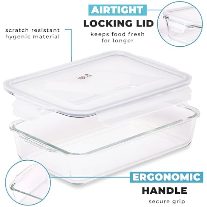 Igluu Meal Prep Glass Oven Dish With Airtight Lid 22L  Set Of 2  Borosilicate Lasagne Dish For Oven Microwave Freezer - Image 3