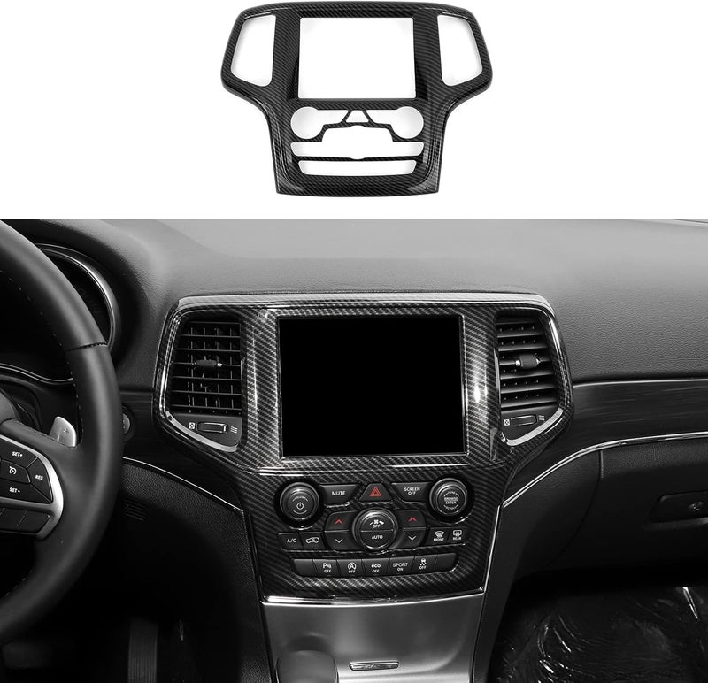 Jimen Center Console Navigation GPS Radio Panel Trim Cover for Jeep Grand Cherokee 2014-2018 (Carbon Fiber) - Image 1
