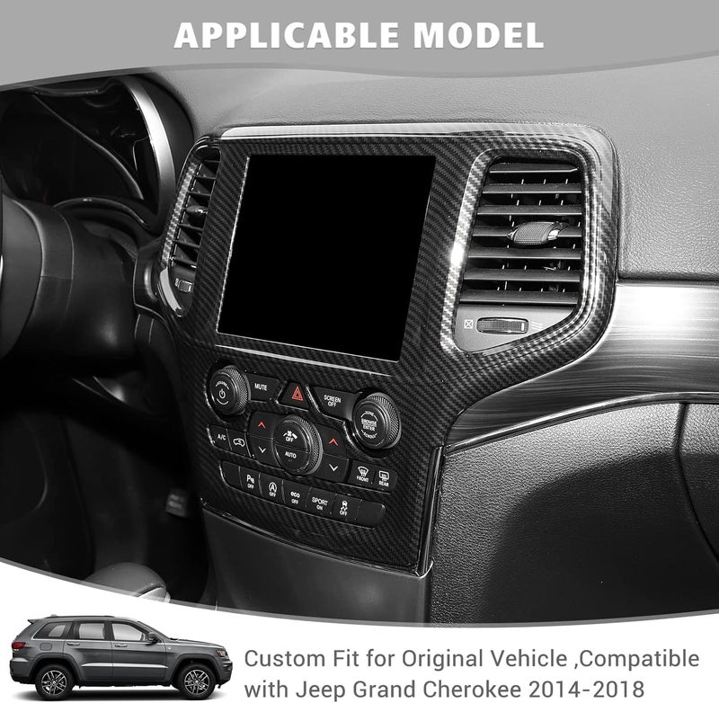 Jimen Center Console Navigation GPS Radio Panel Trim Cover for Jeep Grand Cherokee 2014-2018 (Carbon Fiber) - Image 2